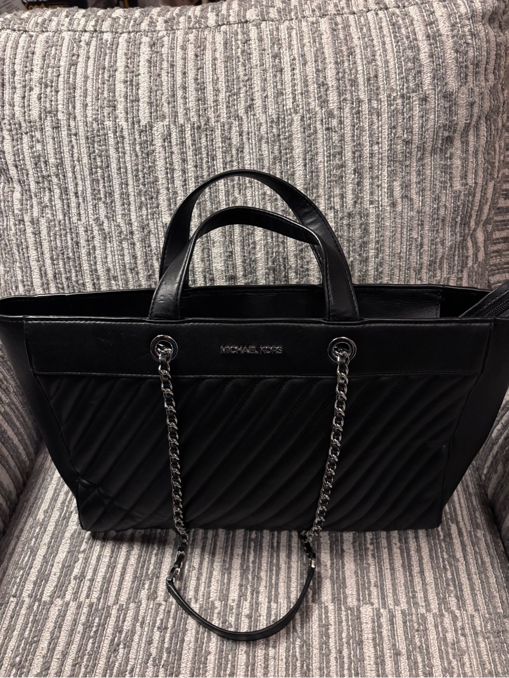 Michael Kors Black Quilted Tote with Chain-Strap